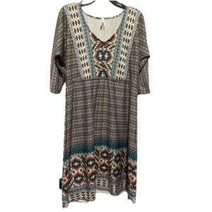 Roper Women’s A-line Bohemian Knit Dress Knee Length Dolman 3/4 Sleeve XL